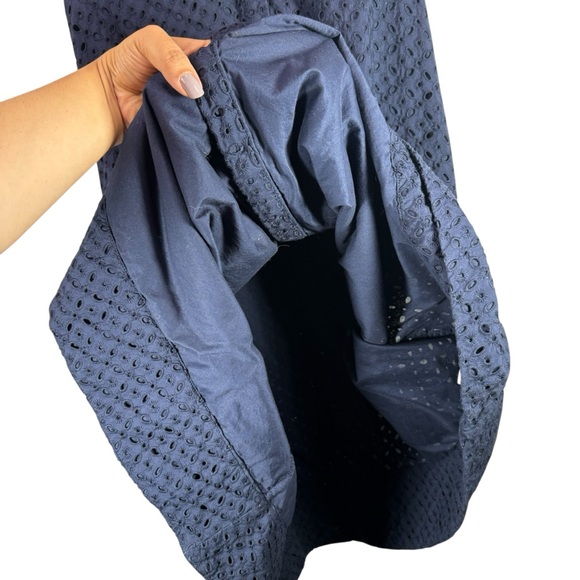 Boden Navy Eyelet Midi Dress Size 8 Long Button Front Sleeveless Cotton Office - Picture 8 of 9